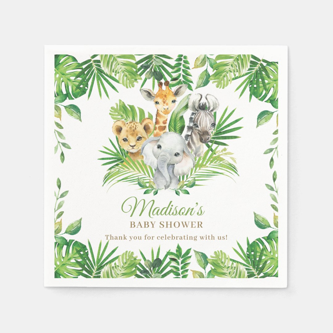 Jungle Animal Safari Greenery Neutral Baby Shower Napkins Zazzle
