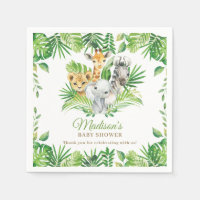 Jungle Animal Safari Greenery Neutral Baby Shower Napkins