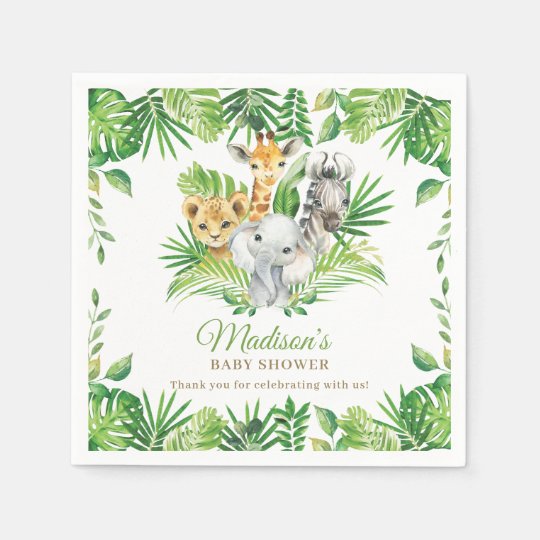 Jungle Animal Safari Greenery Neutral Baby Shower Napkins