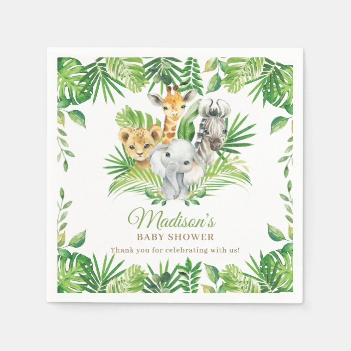 Jungle Animal Safari Greenery Neutral Baby Shower Napkins | Zazzle.com