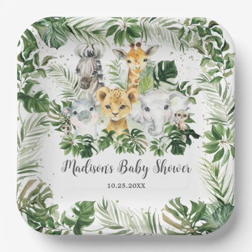 Jungle Animal Safari Greenery Neutral Baby Shower Paper Plates