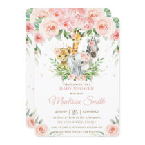 Jungle Animal Safari Pink Blush Floral Baby Shower Invitation Jungle Animal Safari Pink Blush Floral Baby Shower Invitation