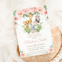 Jungle Animal Safari Pink Blush Floral Baby Shower