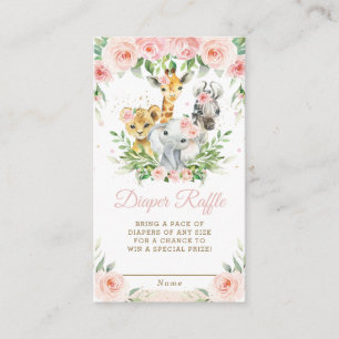 Jungle Animal Safari Pink Floral Diaper Raffle Enclosure Card