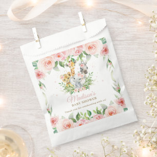 Jungle Animal Safari Pink Floral Girl Baby Shower Favor Bag