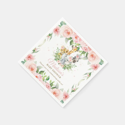 Jungle Animal Safari Pink Floral Girl Baby Shower Napkins | Zazzle