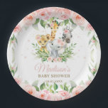 Jungle Animal Safari Pink Floral Girl Baby Shower  Paper Plates<br><div class="desc">Matching items available in store!  (c) The Happy Cat Studio.</div>