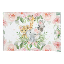 Jungle Animal Safari Pink Floral Girl Nursery Room Pillow Case