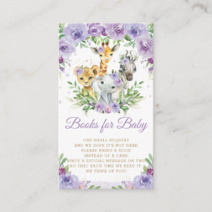 Jungle Animal Safari Purple Floral Books for Baby Enclosure Card
