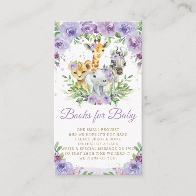Jungle Animal Safari Purple Floral Books for Baby  Enclosure Card (Front)