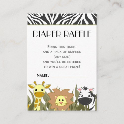 Jungle Animal Theme Diaper Raffle Ticket Business Card