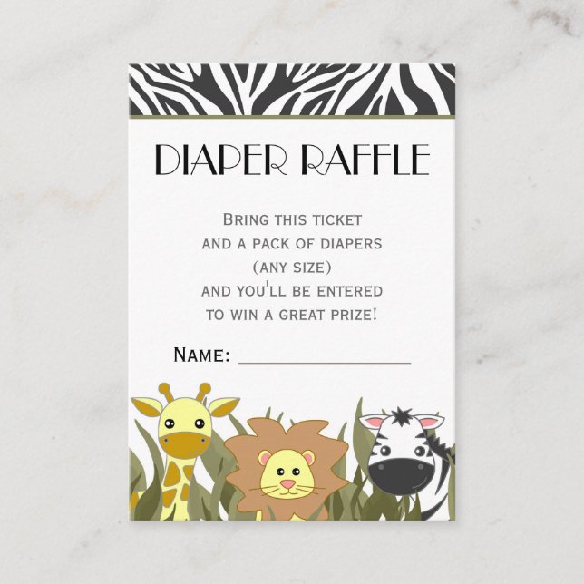Jungle Animal Theme Diaper Raffle Ticket Enclosure Card (Front)