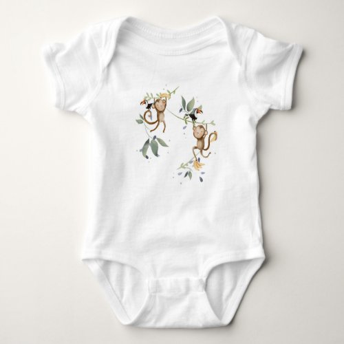 Jungle animal theme monkey and toucan baby bodysuit