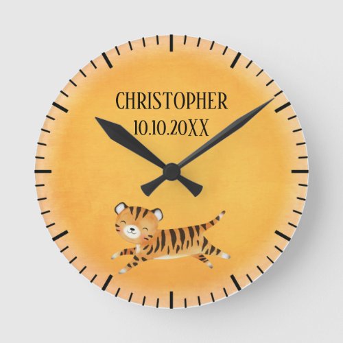 Jungle Animal Tiger Safari Monogram Nursery Round Clock