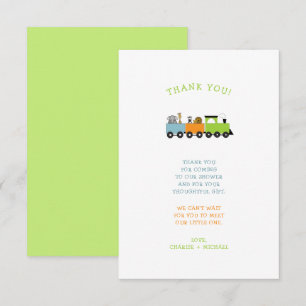 JUNGLE ANIMAL TRAIN baby shower thank you note