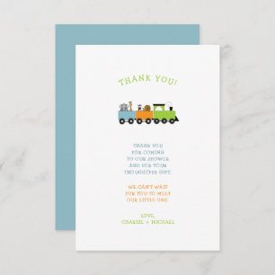 JUNGLE ANIMAL TRAIN baby shower thank you note