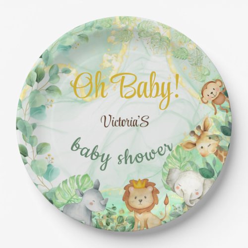 Jungle Animal Watercolor Boho Chic Baby Shower Paper Plates