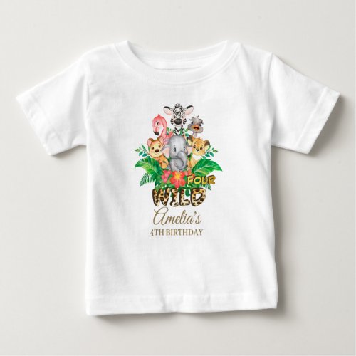Jungle Animal Wild FOUR Girl 4th Birthday Outfit Baby T_Shirt