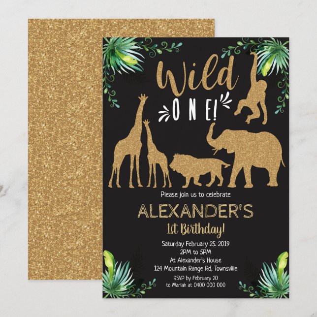 Jungle Animal Wild One 1st Birthday Invitation (Front/Back)
