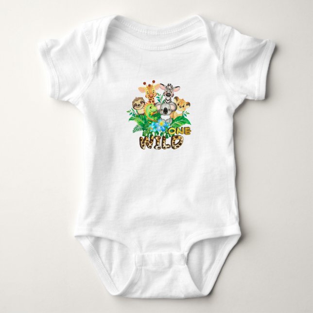 Jungle Animal Wild ONE Boy 1st Birthday Outfit Baby Bodysuit (Front)