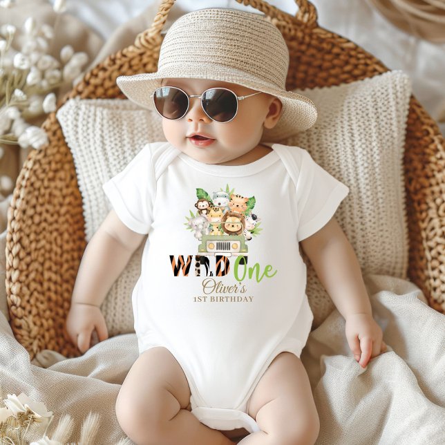 Jungle Animal Wild ONE Car 1st Birthday Outfit Baby Bodysuit (Creator Uploaded)