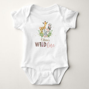 Jungle Animal Wild ONE Girl 1st Birthday Outfit B Baby Bodysuit