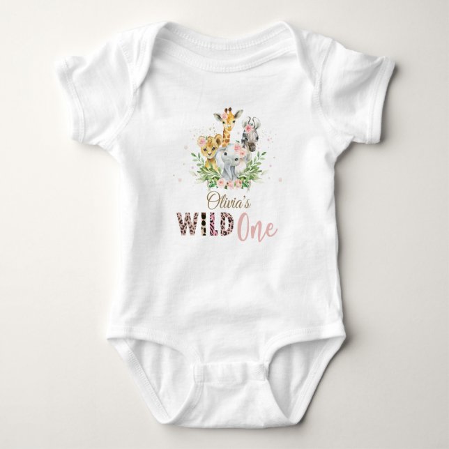 Jungle Animal Wild ONE Girl 1st Birthday Outfit  B Baby Bodysuit (Front)
