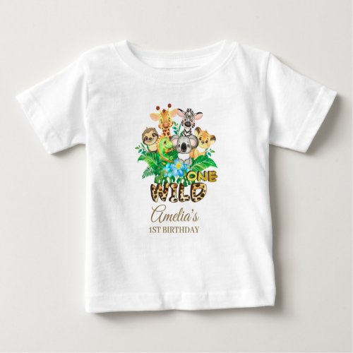 Jungle Animal Wild ONE Girl 1st Birthday Outfit Baby T_Shirt