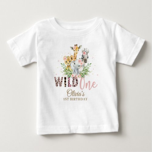 Jungle Animal Wild ONE Girl 1st Birthday Outfit  Baby T_Shirt
