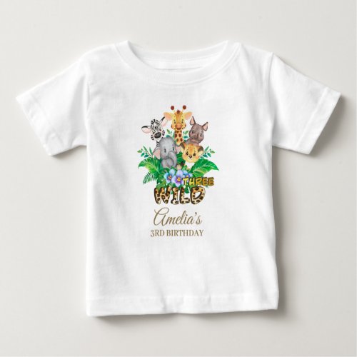 Jungle Animal Wild THREE Girl 3rd Birthday Outfit Baby T_Shirt