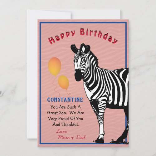 Jungle  Animal Zebra Happy Birthday Card