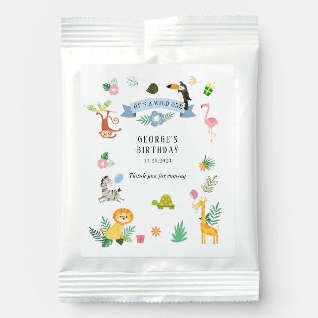 Jungle Animals 1st Birthday Exotic Lemonade Drink Mix (Front)