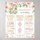 Printable Girls Milestone Poster Stat 1st Birthday Any Age Boho Floral Feathers 