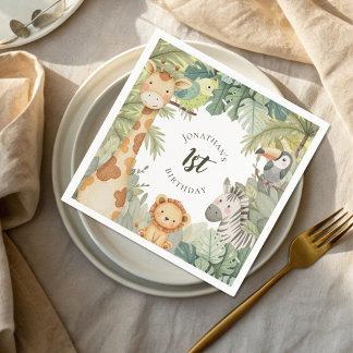 Jungle Animals 1st Birthday Party Napkins