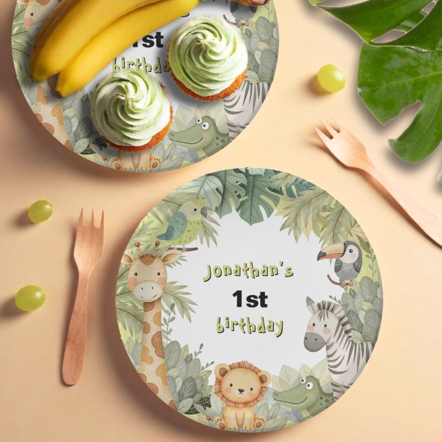 Jungle Animals 1st Birthday Party Paper Plates (Creator Uploaded)