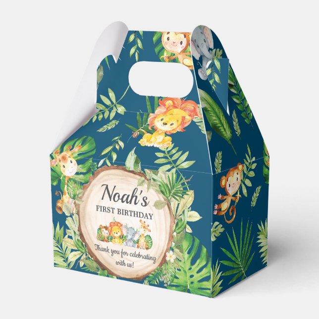 Jungle Animals 1st Birthday Party Thank You Favor Boxes (Front Side)