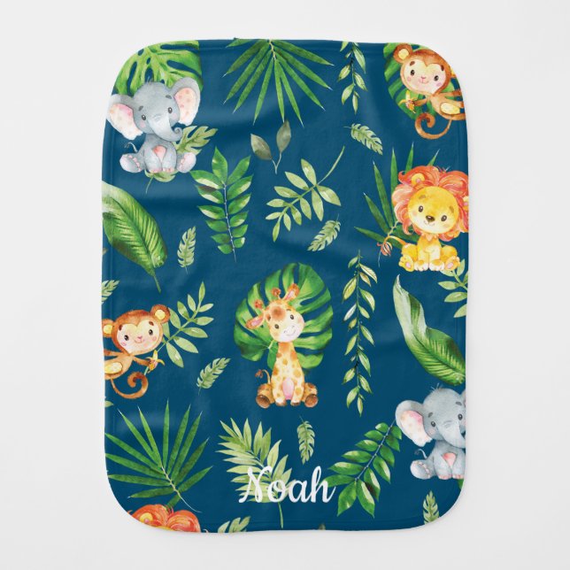 Jungle Animals African Safari Lion Monkey Elephant Baby Burp Cloth (Front)