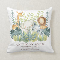 Jungle Animals  Baby Birth Stats Pillow