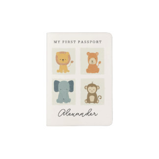 Jungle Animals Baby First Passport Kids Name Holder
