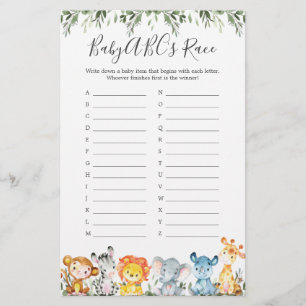 Jungle Animals Baby Shower ABC's Race Game