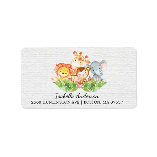 Jungle Animals Baby Shower Address Label (Front)