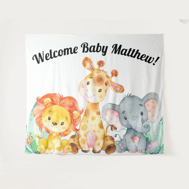 Jungle Animals Baby Shower Backdrop (Front (Horizontal))