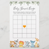 Jungle Animals Baby Shower Bingo Game