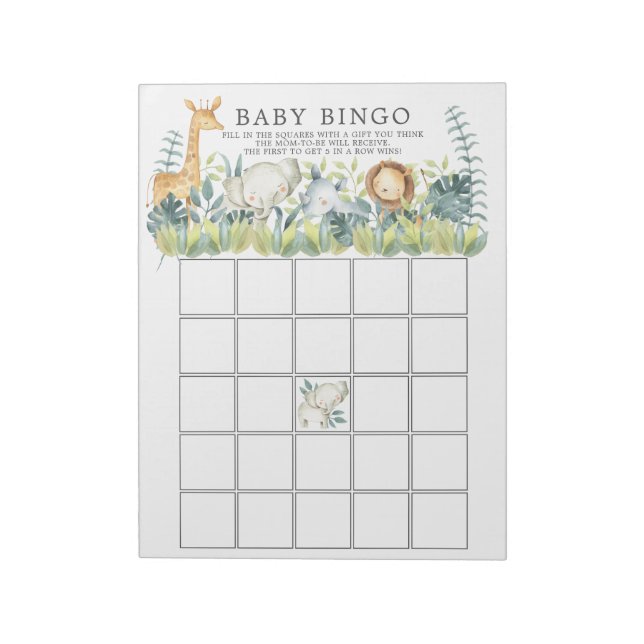 Jungle Animals Baby Shower Bingo Game Notepad (Rotated)