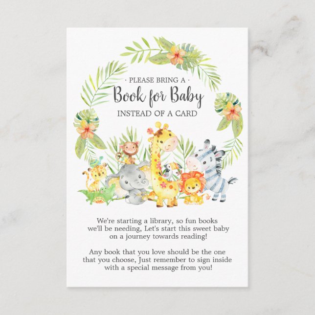 Jungle Animals Baby Shower Book for Baby Card (Front)