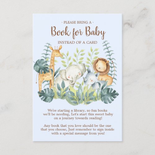 Jungle Animals Baby Shower Book for Baby Card