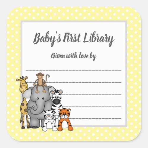 Jungle Animals baby shower bookplate bring a book Square Sticker