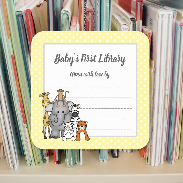 Jungle Animals baby shower bookplate, bring a book Square Sticker (Creator Uploaded)