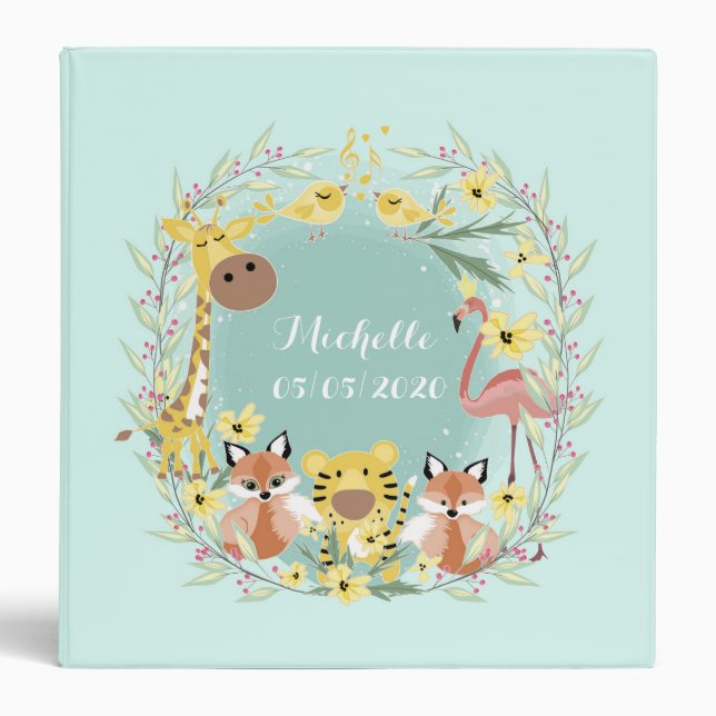 Jungle animals baby shower boy or girl. 3 ring binder (Front)