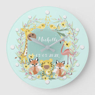 Jungle animals baby shower boy or girl. large clock